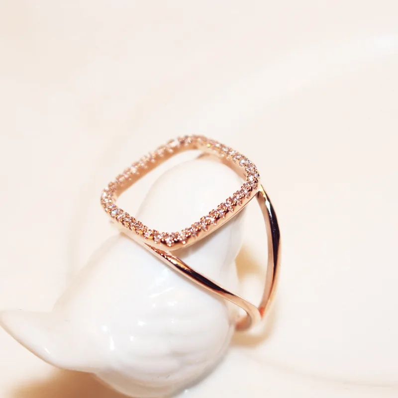 Zirconia Rings For Women Gold Rose Color Double Opening Super Flash Female Retention Plated Jewelryrings | Украшения и аксессуары
