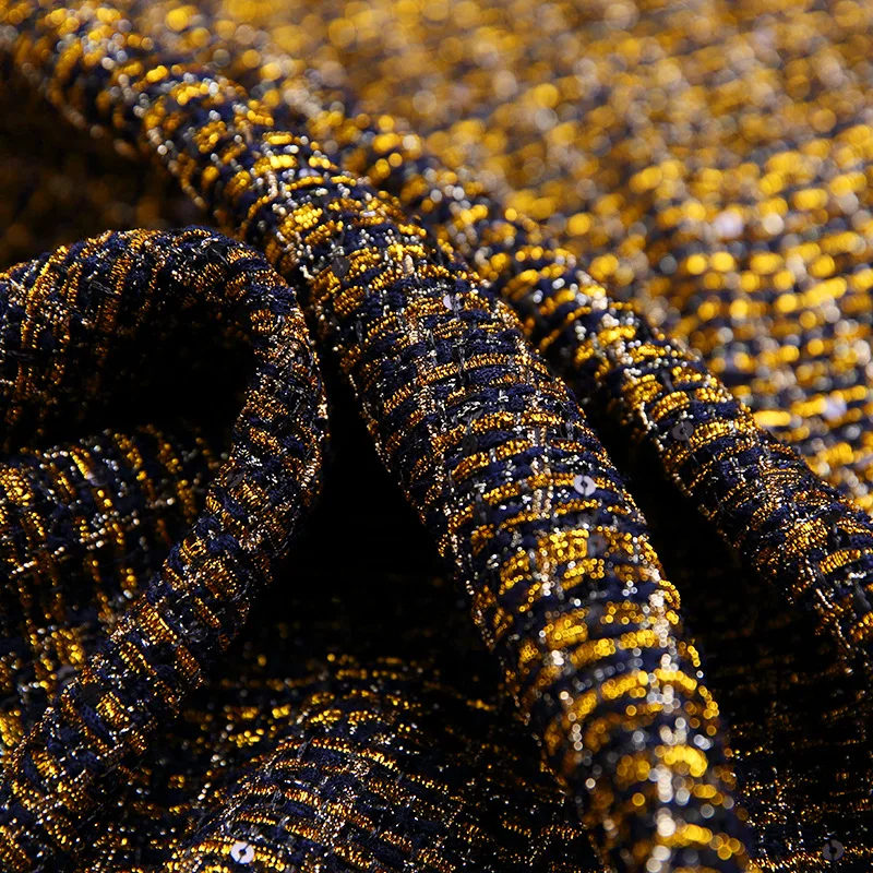 Gold line sequins tweed fabric autumn and winter thick fabrics wholesale -390gsm | Дом и сад