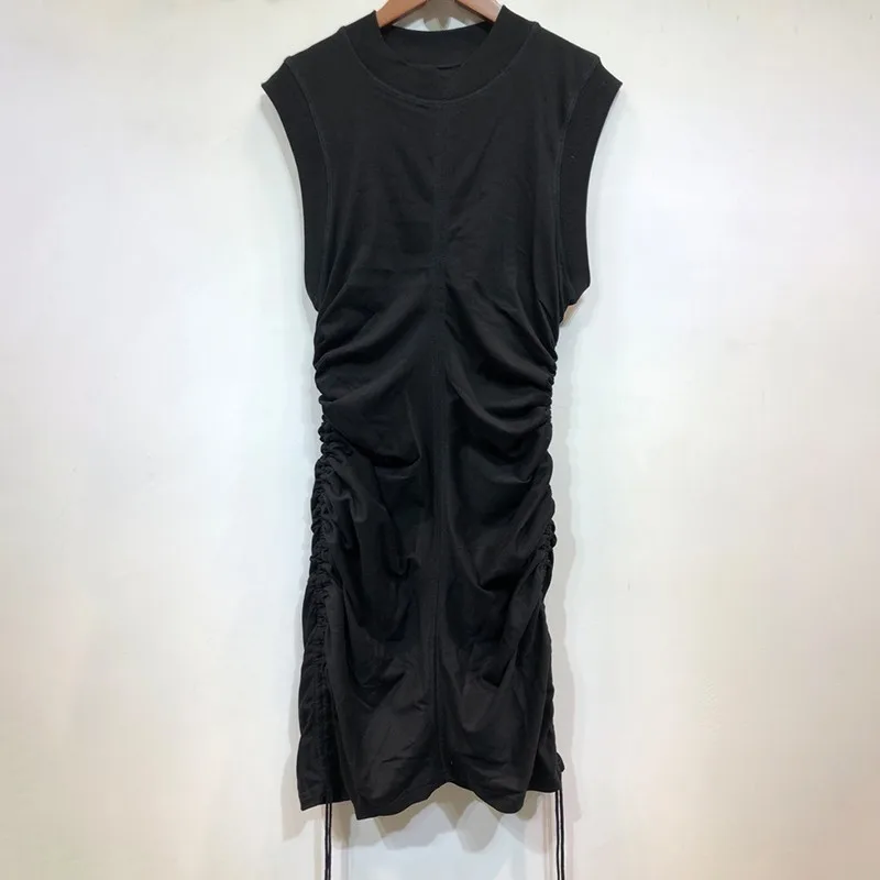 black TWOTWINSTYLE летнее однотонное женское платье без рукавов с круглым вырезом и открытыми плечами с высокой талией Мини-Платья на завязках Женская мода - Цвет: black
