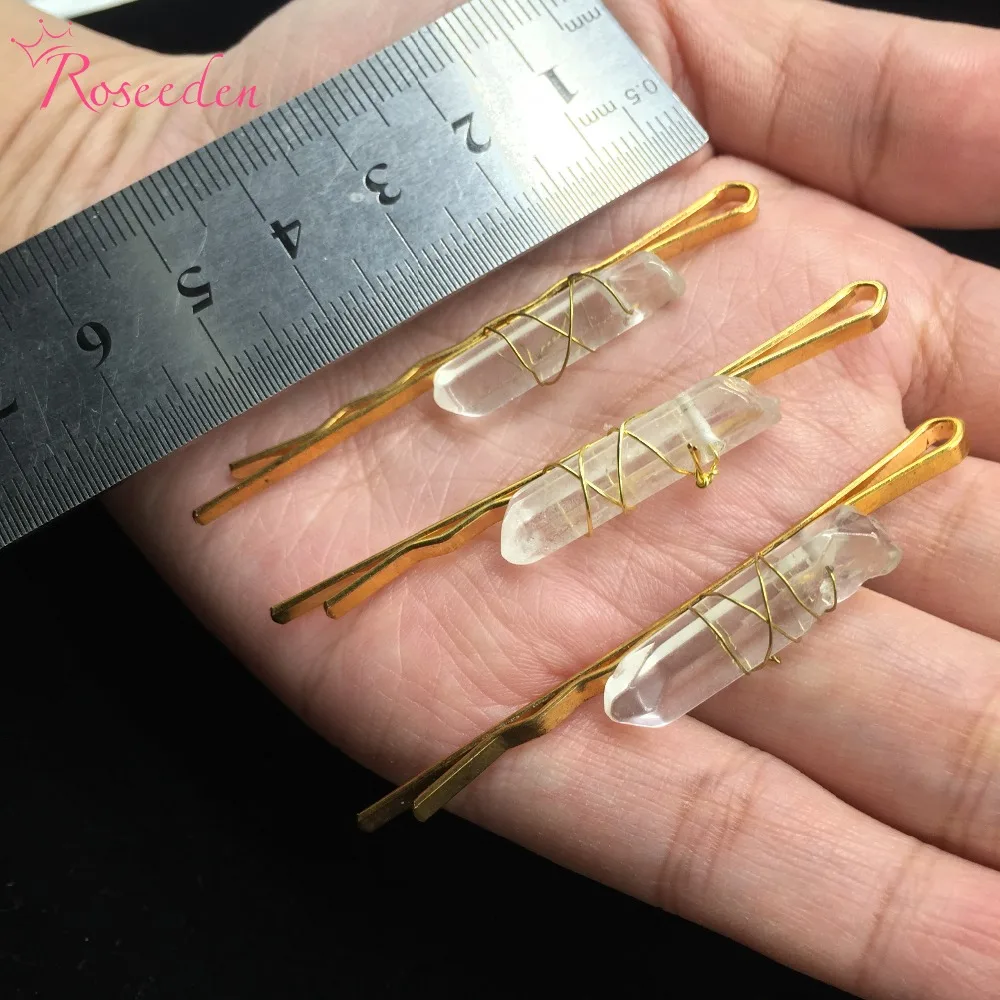 Изысканная Свадебная кварцевая шпилька ручной работы с натуральным кристаллом
