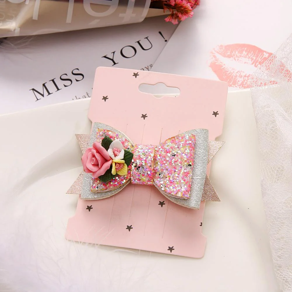

5 colors girl Hair Accessories Princess Sequined Stereo flowers barrettes cute kids girl fashion bow barrettes free ship