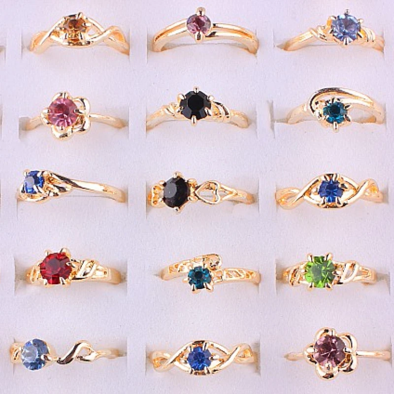 QianBei-anillo de diamantes de imitación de cristal para mujer, sortija de compromiso, Color oro rosa, 50 unids/set
