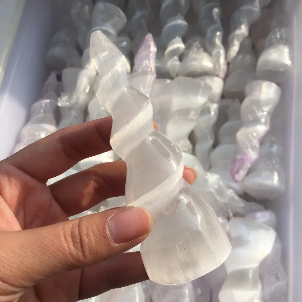 Selenite Хрустальная палочка лечебный массаж спиральная полированная из