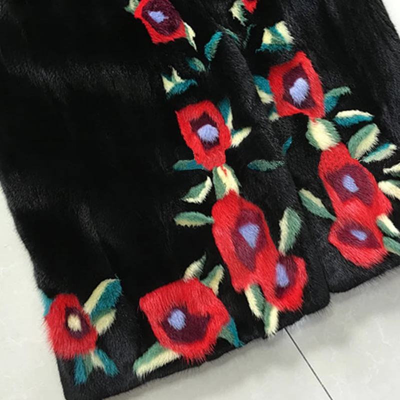 LVCHI female length noble winter Customizable Fur coat mink fur jacket stylish 3D floral new women thick maxi real mink coats