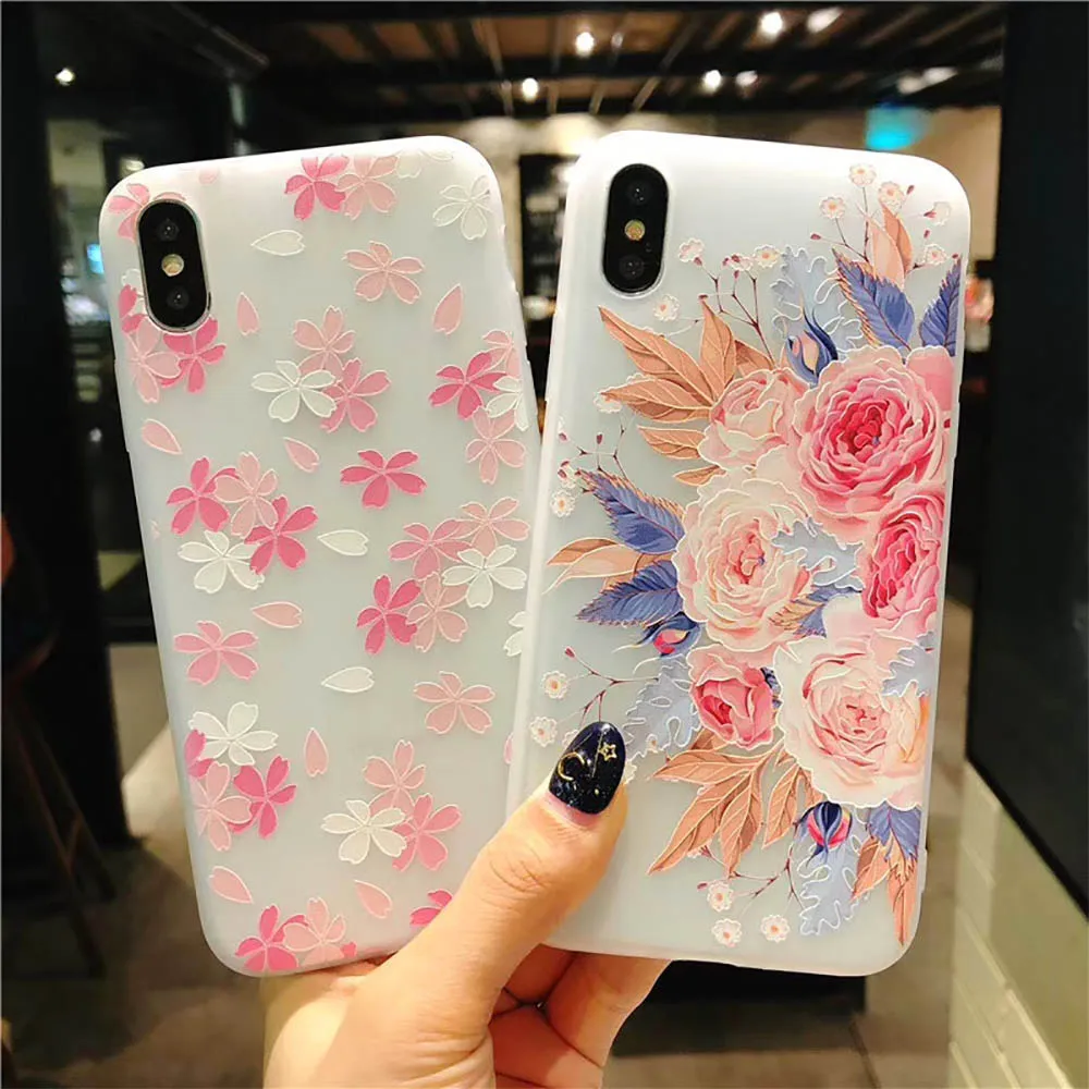Flower Phone Case For iPhone 7 6S 8 6 Plus X XR XS Romance Cherry Blossom Soft TPU Pink Sakura Rose Back Cover Capa |