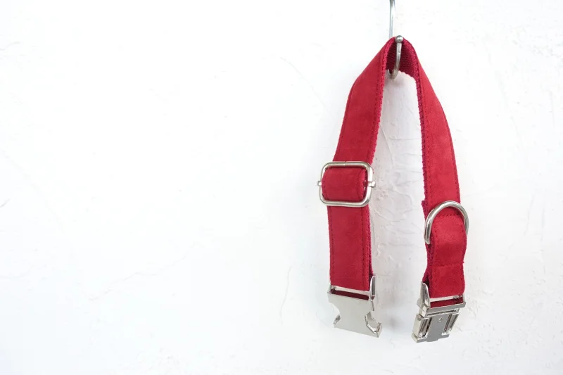 Ошейник для собак MUTTCO красный из сатина и нейлона ручной работы 5 размеров