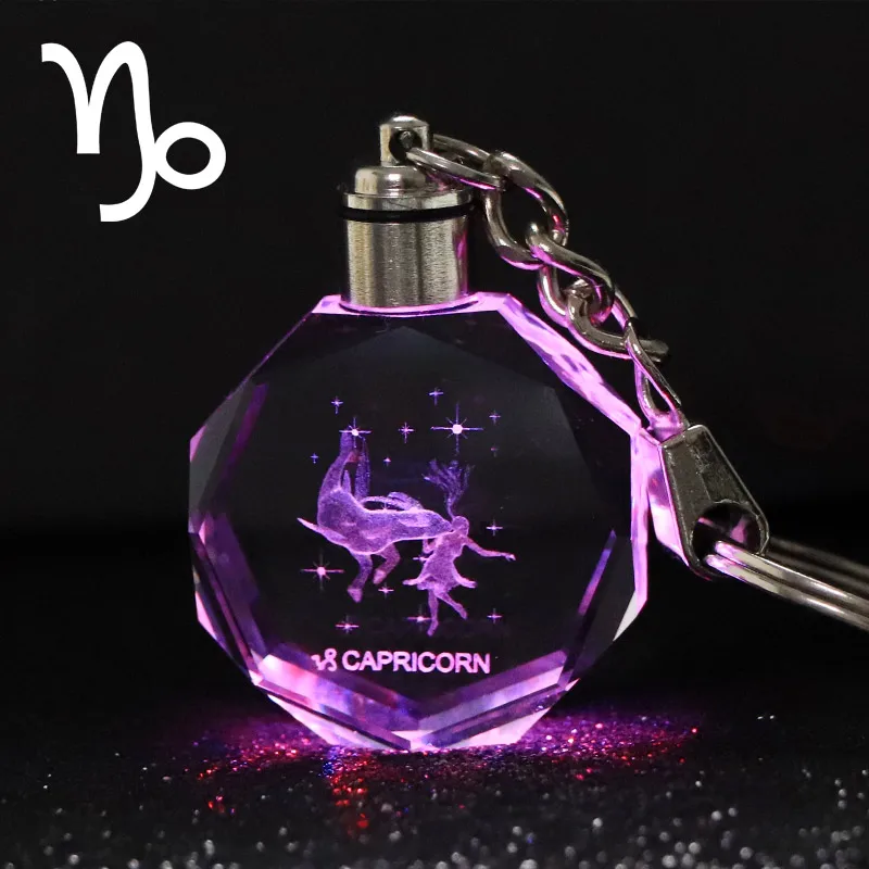Capricorn Кристалл Знак зодиака 12 Созвездие брелок 3D звезда знак Женские аксессуары светодиодная подсветка брелок Зодиак Близнецы подарок на день рождения - Цвет: Capricorn