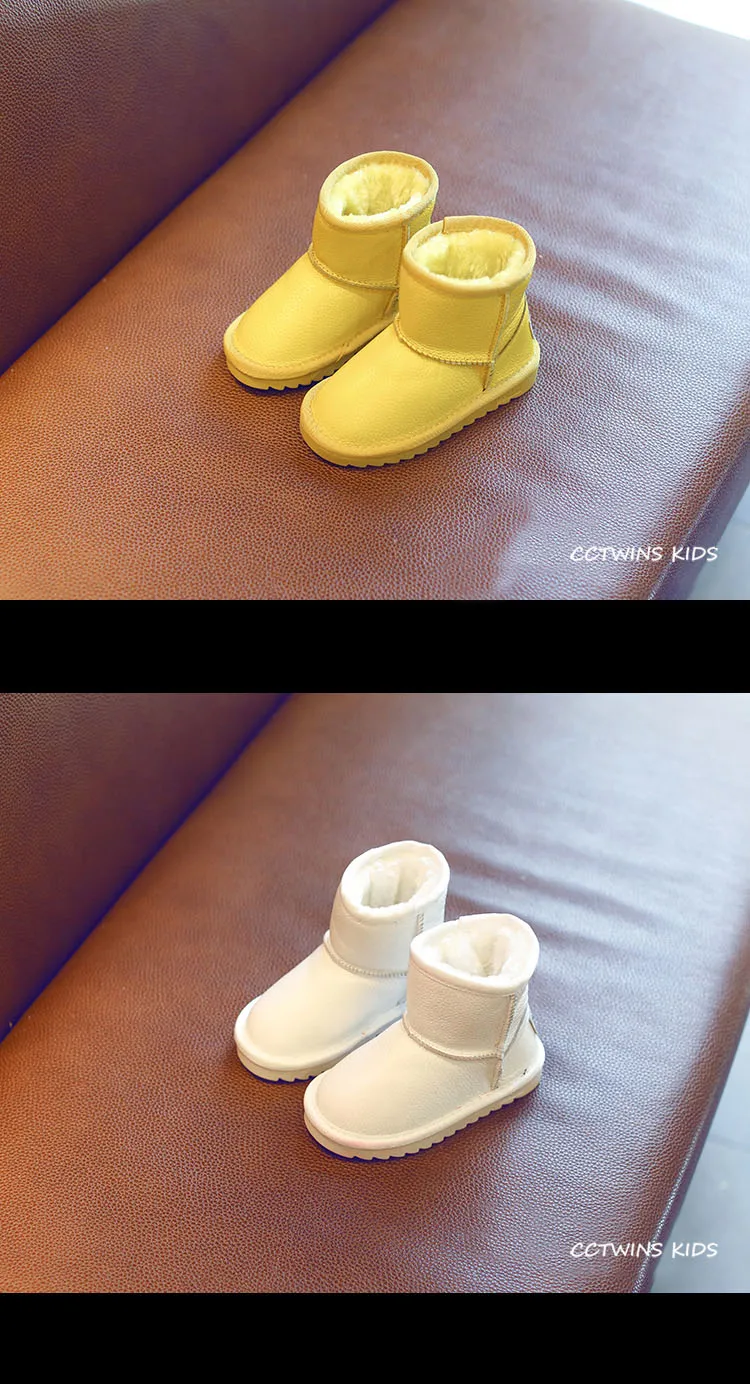 CCTWINS KIDS/ г.; ботинки из натуральной кожи для малышей; фирменные Теплые Зимние ботиночки без застежки для маленьких девочек; цвет розовый, черный; C1275