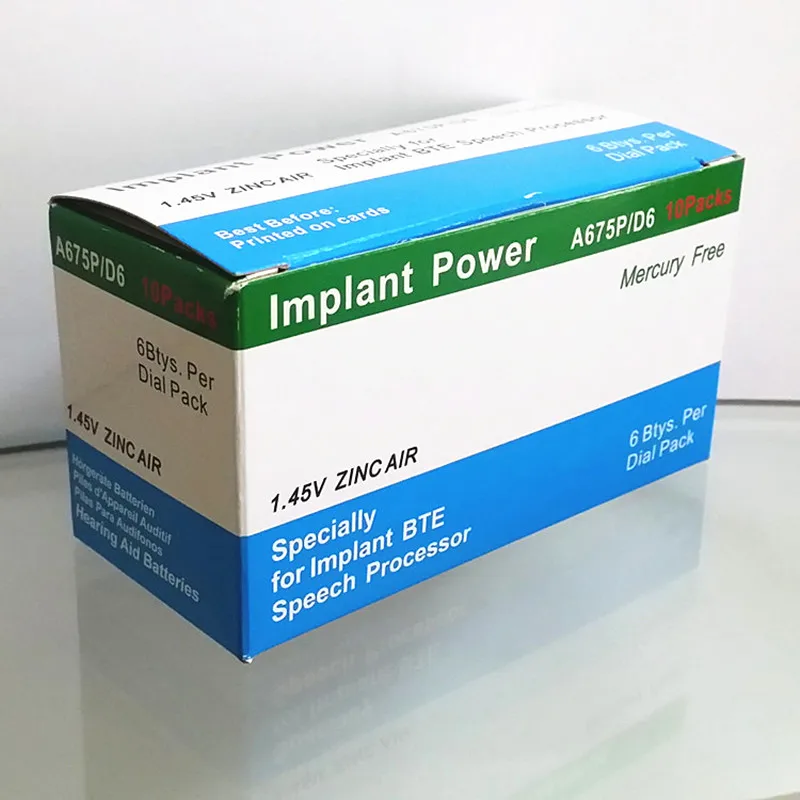 60 шт. батареи ZeniPower Cochlearar для слухового аппарата. Цинковая батарея Air 675P/A675P/PR44P