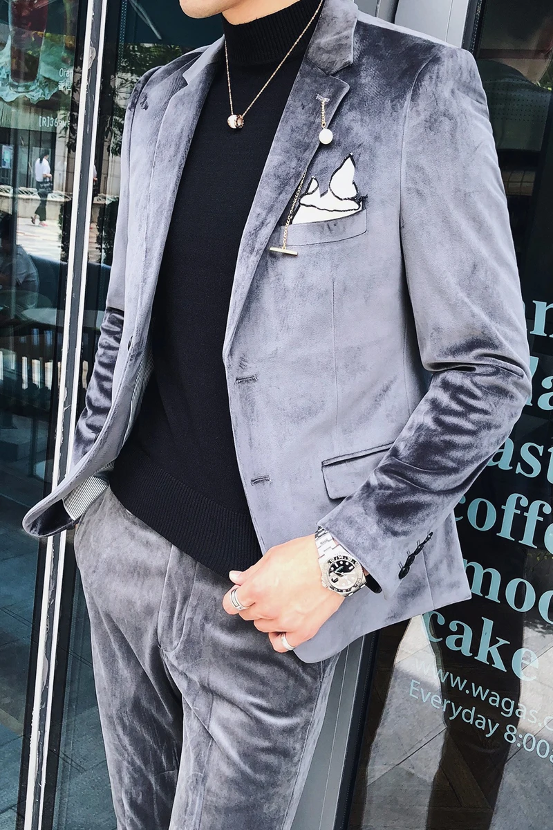 (Пиджак + брюки) роскошный бархатный костюм мужской Mariage Homme 2019 деловой
