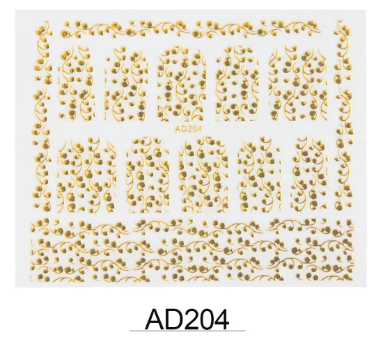 AD204 1 шт., золотые металлические 3D сверкающие ногти, наклейки, цветок, полная лоза, клейкие наклейки, маникюр, сделай сам, дизайн ногтей, слайды, TRAD201-212 - Цвет: AD204