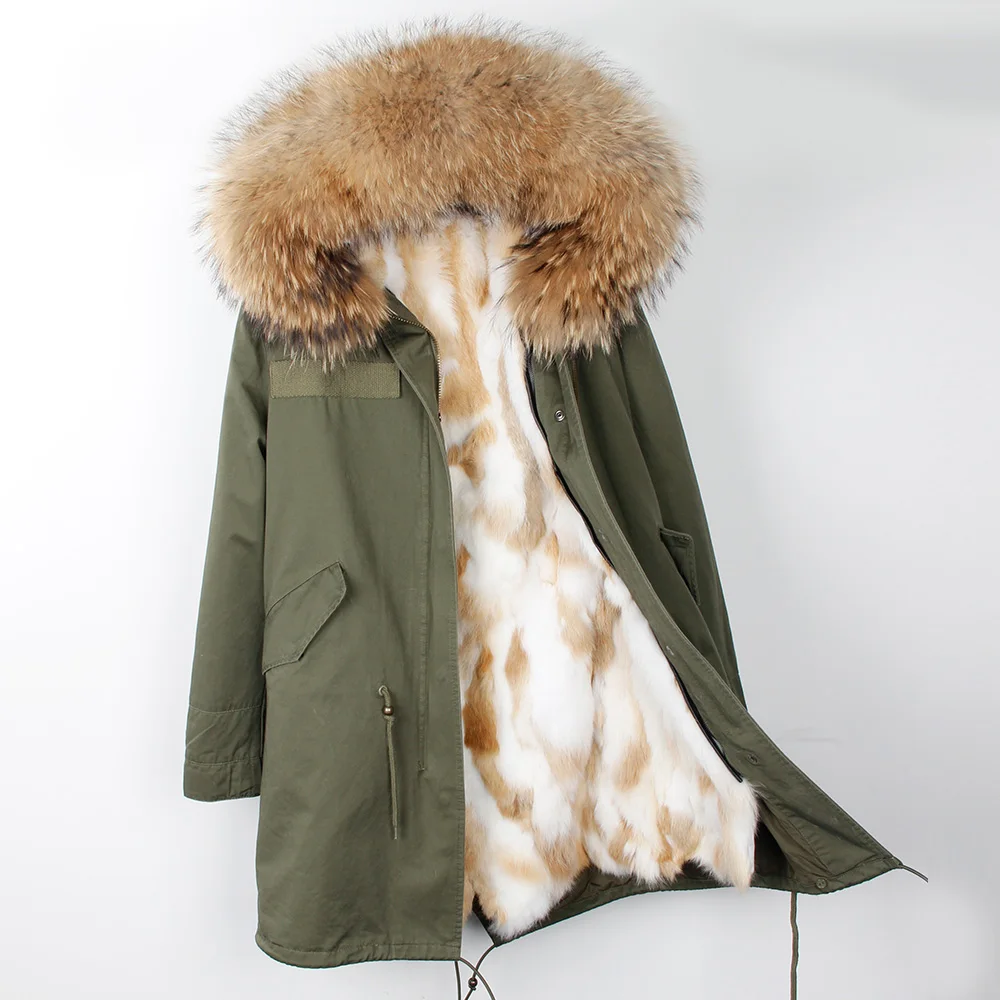 Sfdt новые модные женские роскошные меха енота воротник куртка с капюшоном толстом