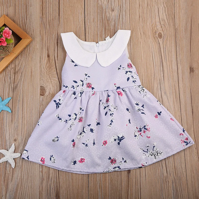 Милые Дети Летние платья принцессы для девочек без рукавов с воротником Питер