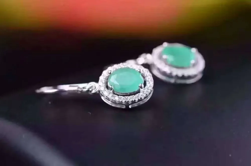 Женские серьги подвески из серебра 925 пробы с натуральным изумрудом|jewelry earrings|jewelry