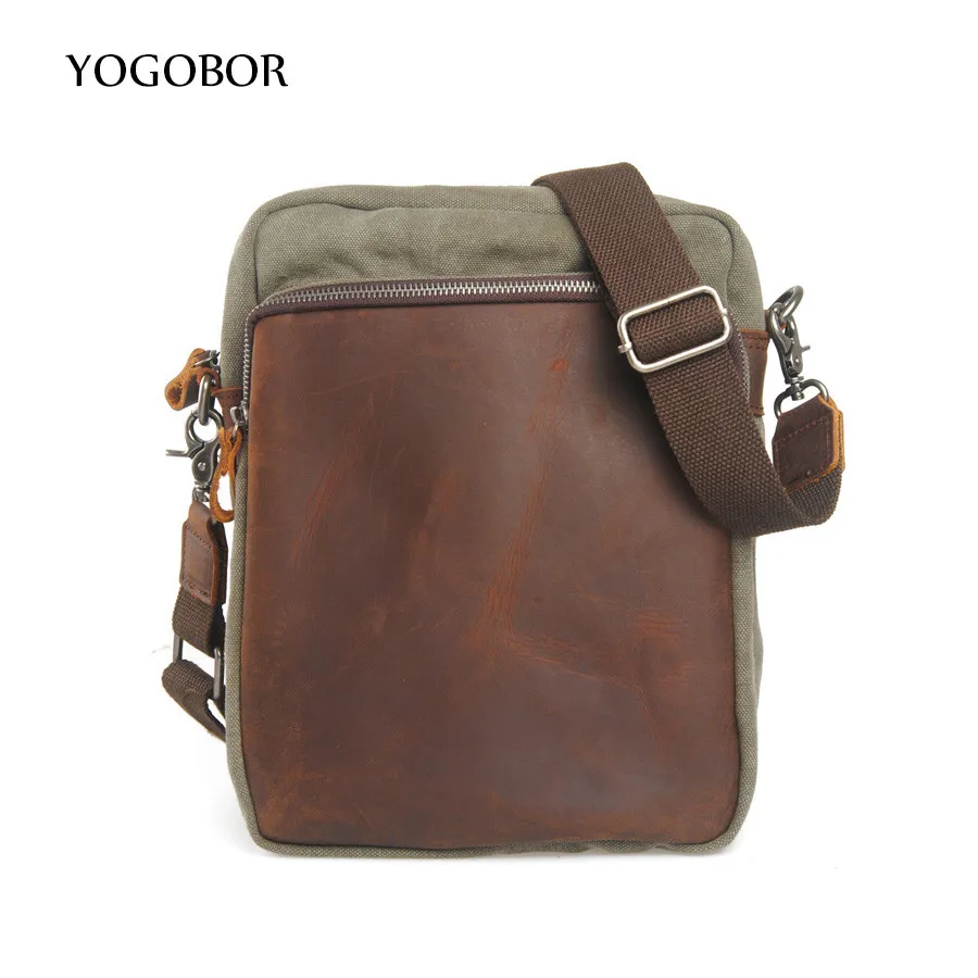 2017 Новый Холст Мужчины Сумки Кожа Messenger Повседневная Малый Плеча Crossbody Сумка
