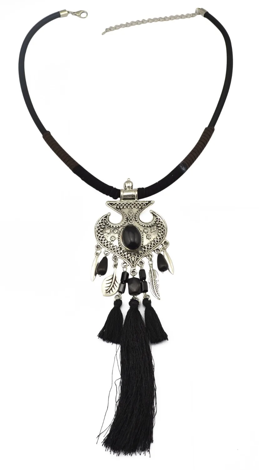 Ожерелья ручной работы в этническом стиле с подвесками из черного шнура и якоря