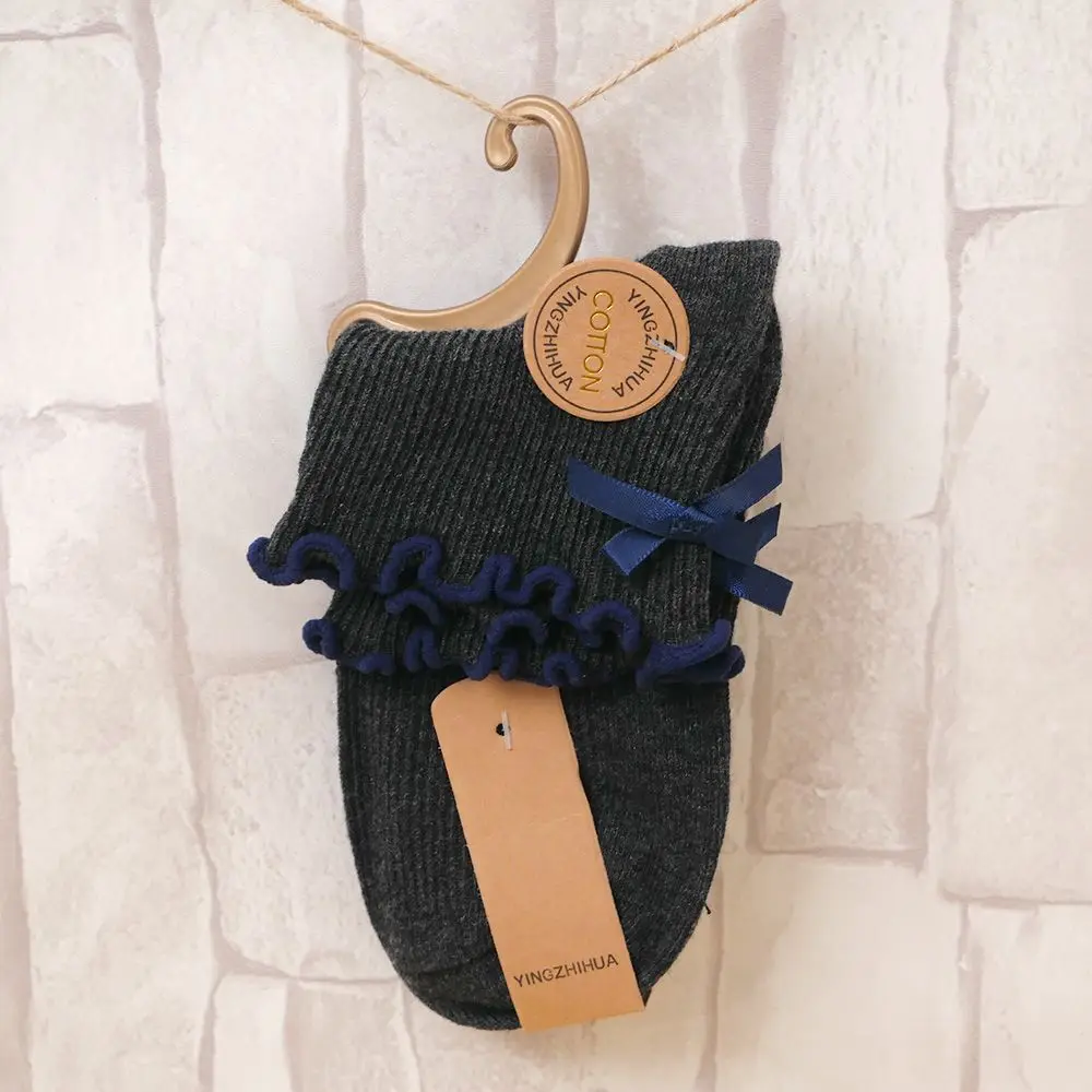 1 пара новые женские носки с кружевным бантом зимние теплые гетры вязаные |