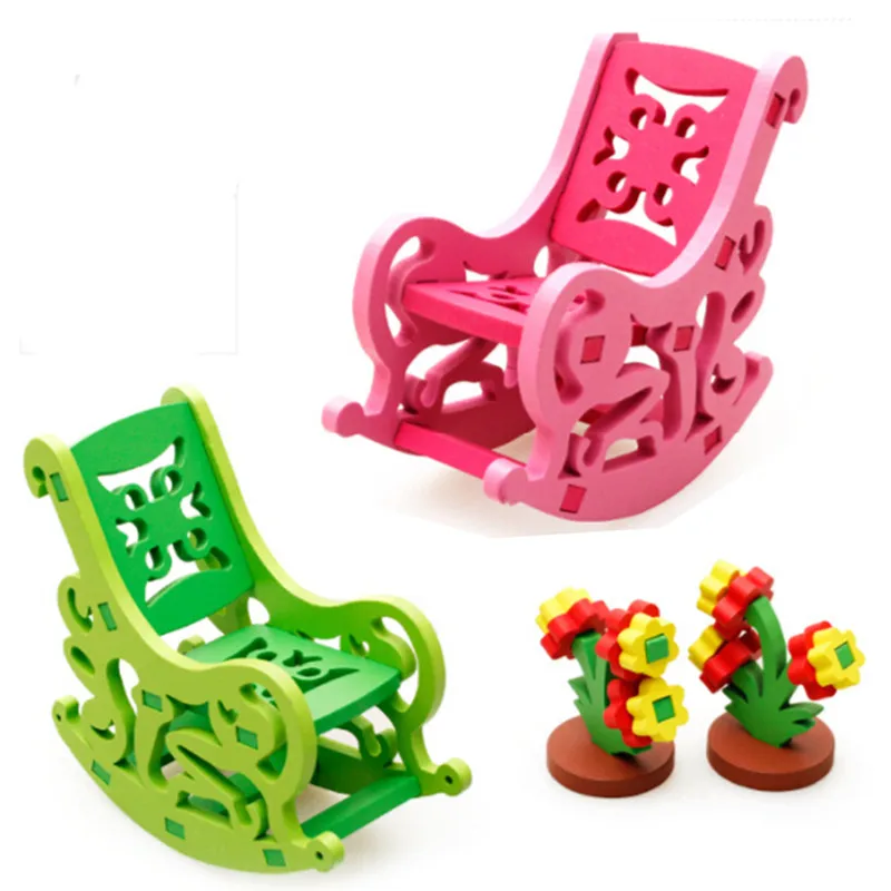 Rocking chair Новые детские DIY Развивающие игрушки Деревянные 3D сборки головоломки домашний стол стул комод игрушки Модель Высокое качество 1 комплект - Цвет: Rocking chair