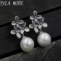 s925 sterling silver jewelry flower shell pearl sterling silver jewelry dangle drop earring for women korean jewelry 13mm tyc197