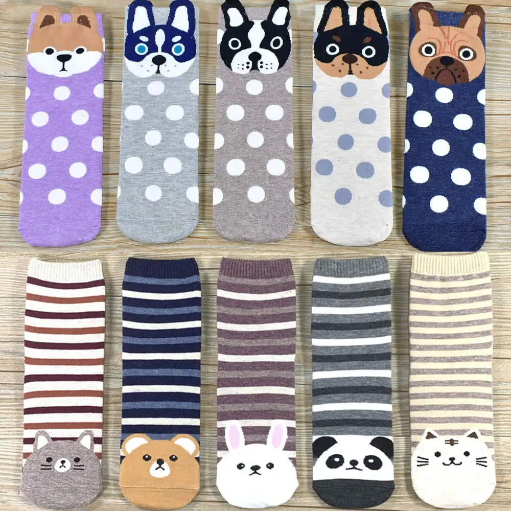 10 pairs of socks Женские носки,, новые носки для девушек, мультяшный мопс, милый рисунок, хлопок, подарок, забавные Женские носочки - Цвет: 10 pairs of socks