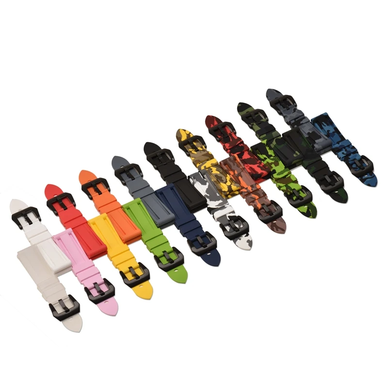 HQ Silicone Strap 20 22 24 26mm Camouflage watch band Silicone Rubber Watchband replacement For PAM Strap And steel buckle