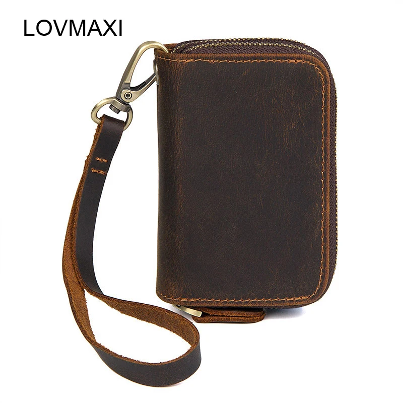 LOVMAXI crazy horse кожаные мужские кошельки для ключей кофе Автомобильный держатель