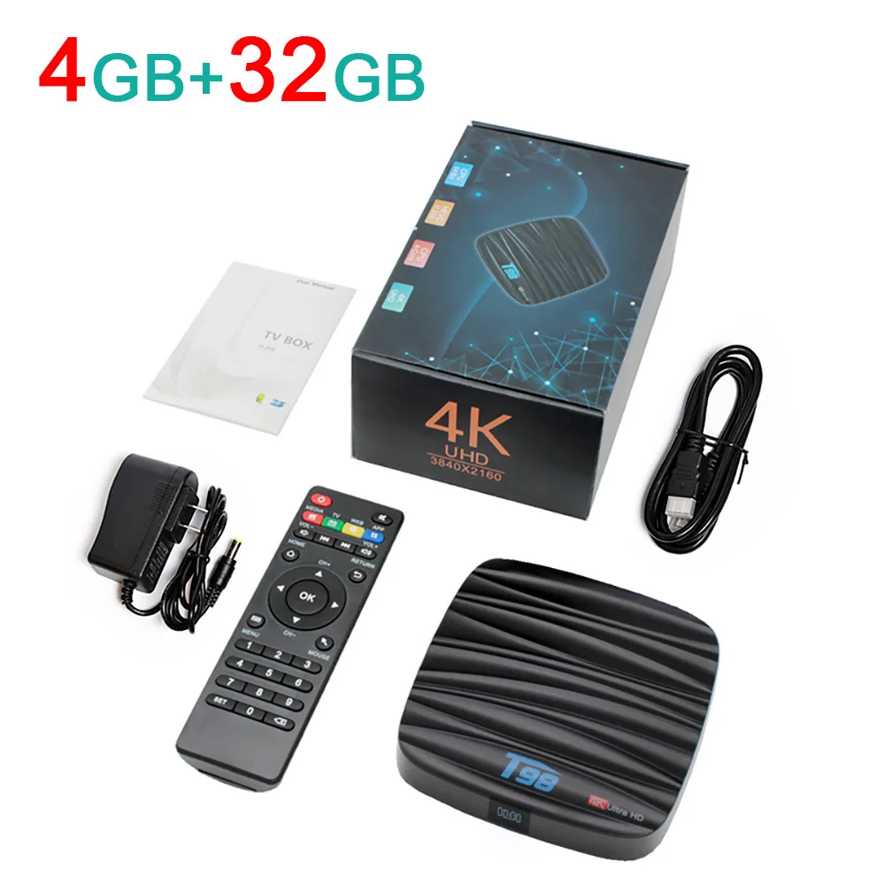 4GB 32GB ТВ приставка T98 Смарт ТВ приставка Allwinner H6 Android 8,1 ТВ приставка 2 ГБ/4 ГБ 16 ГБ/32 ГБ четырехъядерный 3D 4K медиаплеер Bluetooth приставка - Цвет: 4GB 32GB