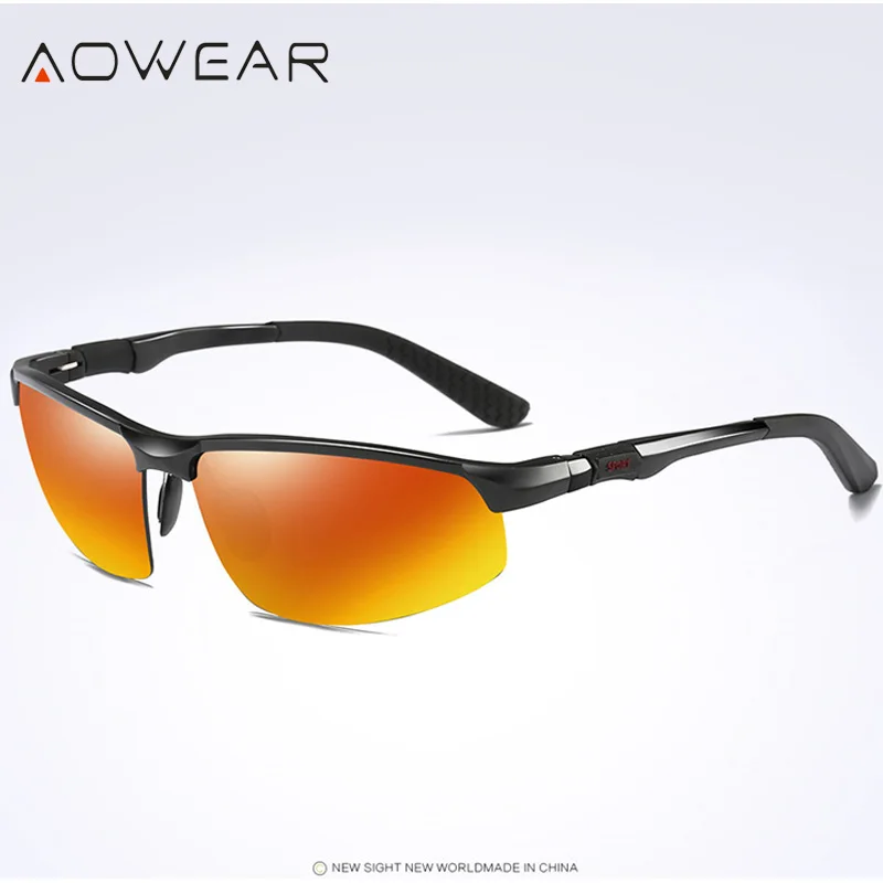 Black Orange Новое поступление, мужские солнцезащитные очки AOWEAR, поляризационные, спортивные, солнцезащитные очки, мужские, UV400, антибликовые, для улицы, для вождения, зеркальные оттенки, для gafas - Цвет линз: Black Orange