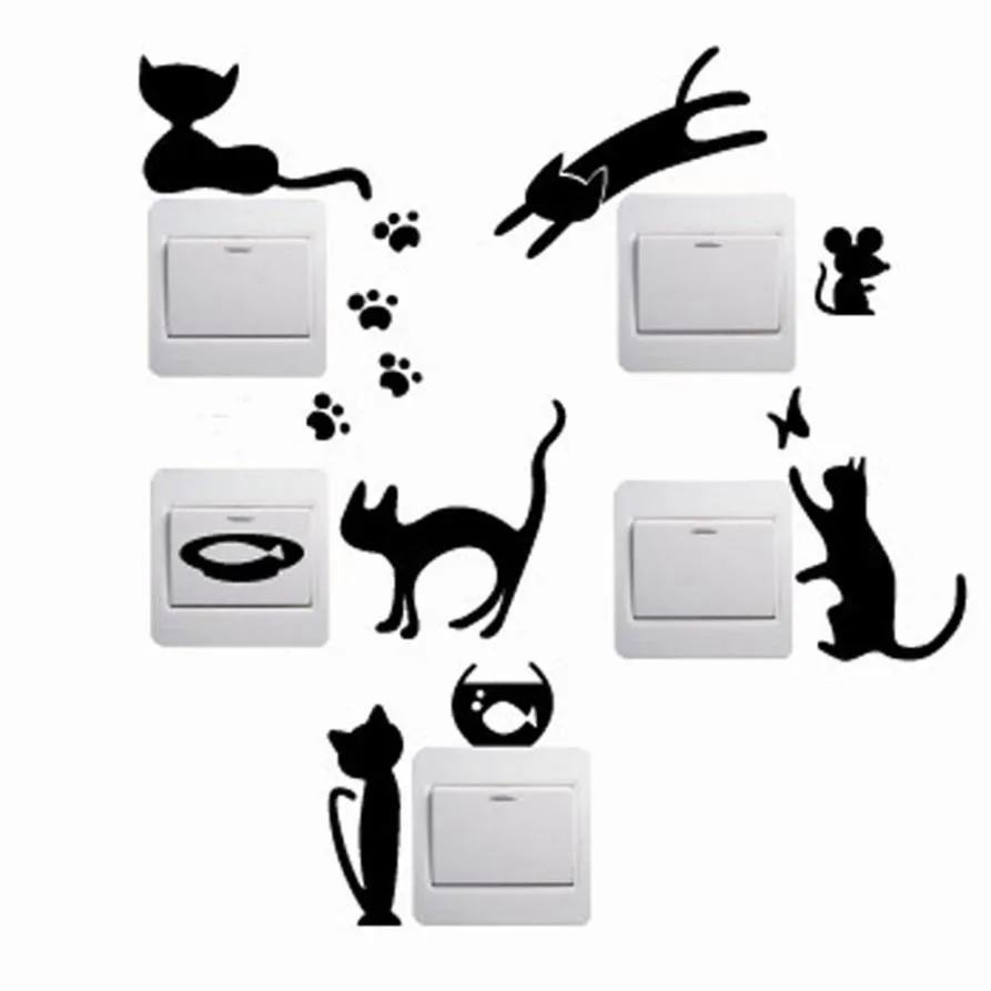 5 шт. съемные виниловые наклейки с изображением милой кошки|vinyl decal|home decorswitch wall