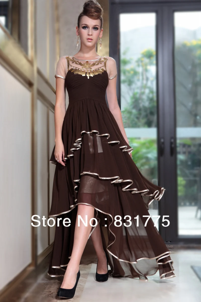 Free Shipping Transparent Short Sleeves Hi-Lo Fashion Cocktail Dresses Front Long Back Dress for Women | Свадьбы и торжества
