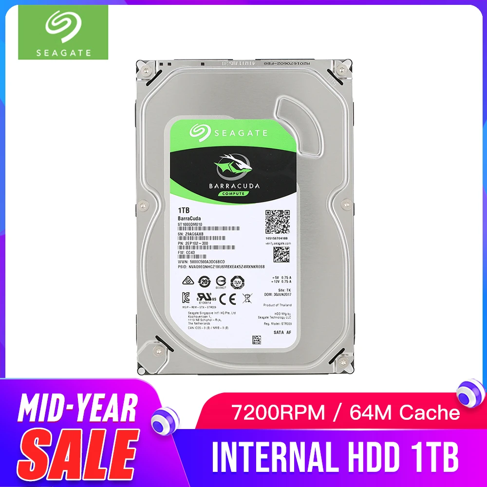 

Seagate 1TB Desktop HDD Internal Hard Disk Drive 7200 RPM SATA 6Gb/s 64MB Cache 3.5" HDD Drive Disk For Computer PC ST1000DM010