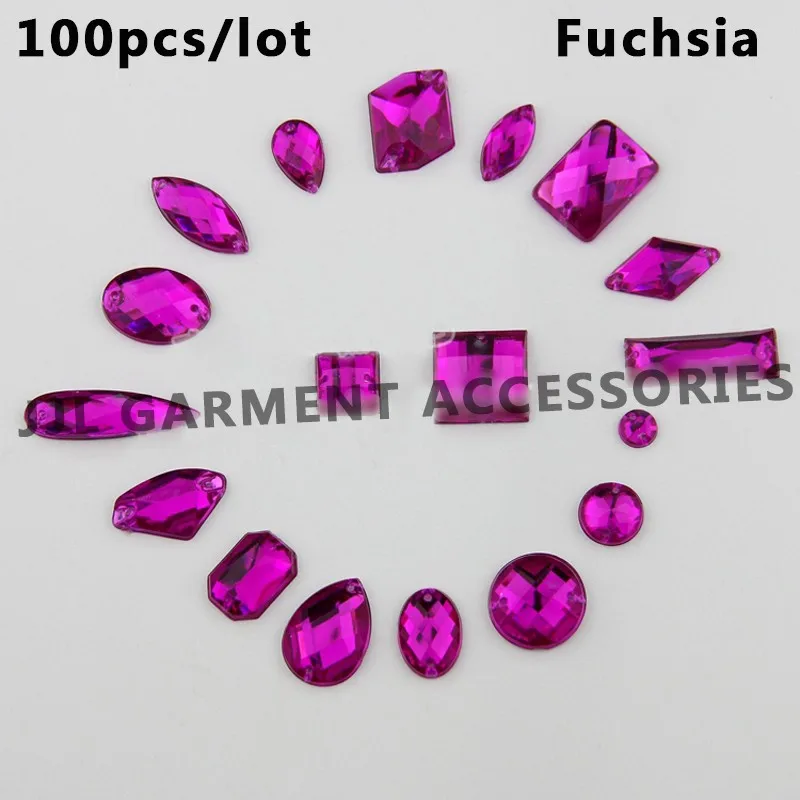 Fuchsia Смешанные размеры шт./пакет 100 пришить горный хрусталь Акриловые нашивки Flatback Mix Форма камни стразы для одежды платье ремесла SOWOO - Цвет: Fuchsia