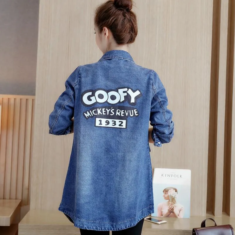 

Spring women jacket 2018 new casual large size Single-breasted female denim coat mid-long Slim was thin ladies windbreaker cw086