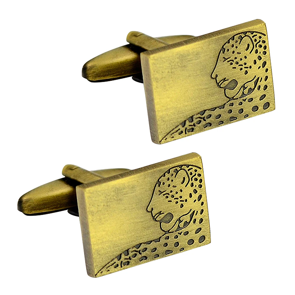 Retro brass leopard pattern cufflinks square bullet cufflink engraved animal fashion | Украшения и аксессуары