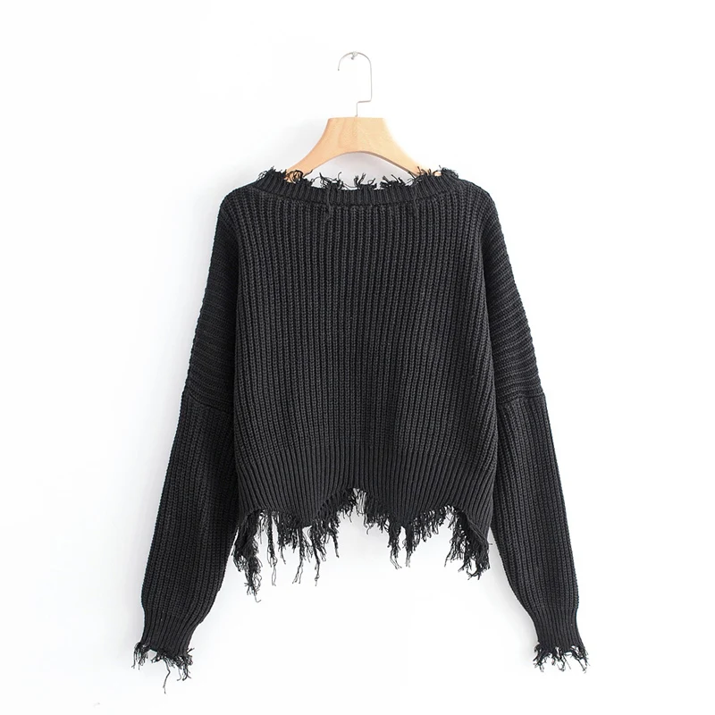 

2019 Winter V-neck Sweater Women Tassel Knitted Sweater And Pullovers Women Casual Long Sleeve Sweaters Female Jumpers