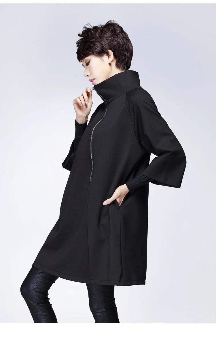 Женское платье с высоким воротником рукавом 2017 и молнией на подоле|big size women