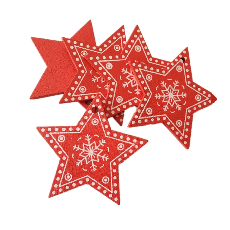 Red star A 10 шт. рождественские деревянные подарки любовь, сердце, звезды, елочные подвесные украшения, рождественские украшения для дома, год Noel Navidad - Цвет: Red star A