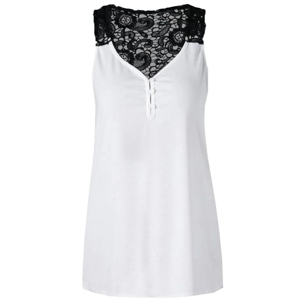 Vestidos Verano 2018 женщин кружева лоскутное кнопку Блуза Топ рубашка укороченный жилет