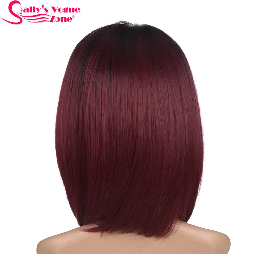Sallyhair средняя часть 12 дюймов высокая температура Волокно синтетический короткий Омбре черный цвет красного вина прямой боб парик для женщин - Цвет: T1B/бордовый