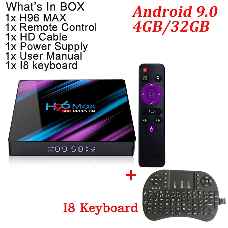 4GB 32GB with i8 H96 MAX ТВ приставка Android 9,0 Rockchip RK3318 4 ГБ 32 ГБ 64 Гб 4 к Смарт ТВ приставка 2,4G 5G WiFi BT 4,0 H.265 2 Гб 16 Гб медиаплеер H96MAX - Цвет: 4GB 32GB with i8