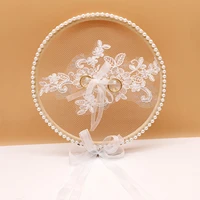 1pcs white wood lace round ring pillow holder cushion bearer engagement photo props wedding decor proposal marriage ring pillow
