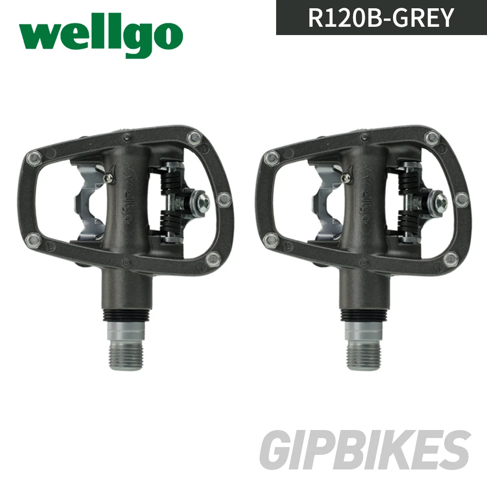 GREY Wellgo R120B MTB горный велосипед без клипса педали с шипами SPD совместимый велосипед Алюминиевый сплав авто-замок самофиксирующаяся педаль - Цвет: GREY