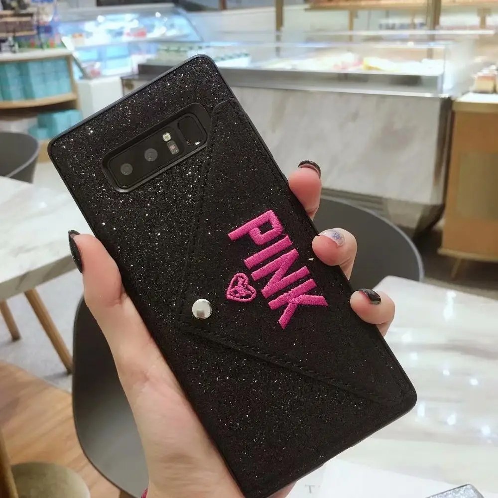 black Брендовый розовый чехол для Iphone XS Max X XR 7 8 Plus, кожаный чехол для samsung Galaxy S8 S9 S10 E Note 8 9, блестящий чехол - Цвет: black