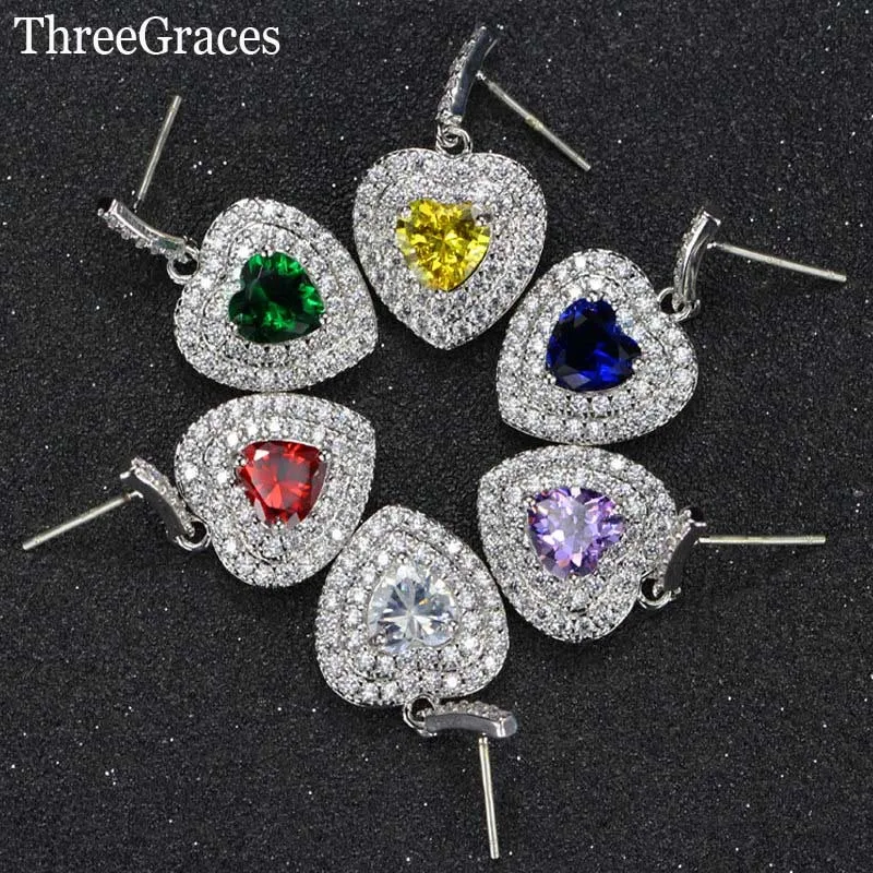 ThreeGraces, идеальная 925 пробы, серебро, CZ камень, проложенный фиолетовым кристаллом, большое сердце, висячие серьги для Святого Валентина, ювелирное изделие, подарок ER303