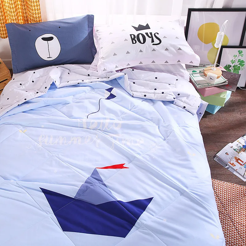 Blue Boat Cartoon Pattern Blanket Comforter Bed Cover Quilting Summer Quilt Home Textiles Suitable For Children Kids Men Adult | Дом и сад