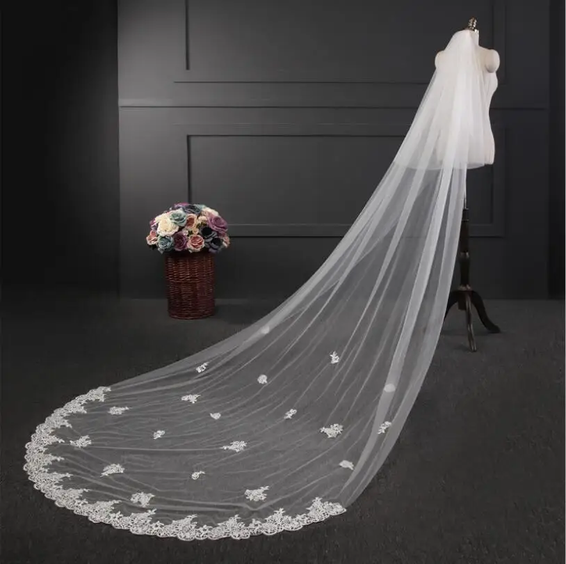 Real Photos One Tier Bridal Veil 3.5 Meters Long Lace Woodland Wedding with Comb Voile De Mariee Veu Noiva | Свадьбы и торжества