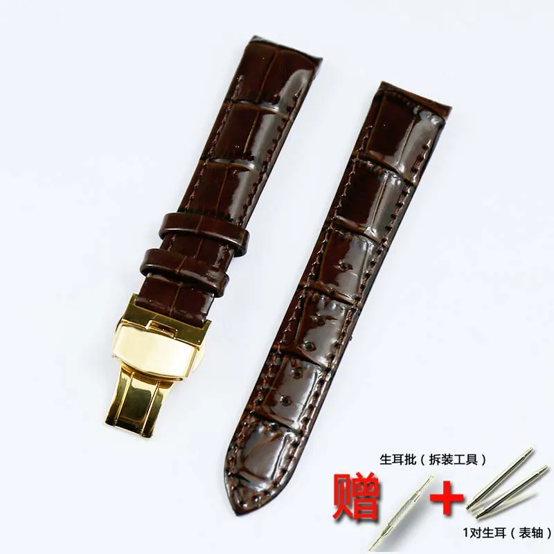 Watch accessories for Tissot women's watch leather strap 1853 strap leather cool map T035 library figure 18mm watch belt - Цвет ремешка: Brown Gold buckle