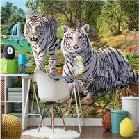 beibehang custom photo 3d wallpaper non woven mural green forest white tiger decoration painting 3d wall murals