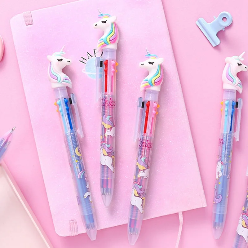 

1pcs Cute Cartoon Unicorn 6 Colors Press Ballpoint Pen 0.7mm Multi Color Ballpoint Pen School Supply Stationery Gift Random