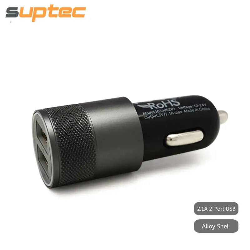 Suptec Универсальный Автомобильный Зарядное устройство металл Dual USB адаптер быстрой зарядки для iPhone 8 7 6 Samsung Xiaomi Авто-прикуриватели автомобиля зарядное устройство